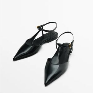NWT MASSIMO DUTTI Flat Shoes with Instep Details in Black (Size EUR 39/US 8)